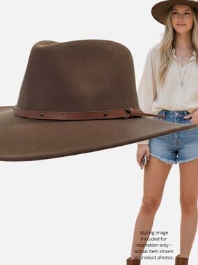 VTG Eddy Bros Wide Brim Brown Wool Hat Western Outback Rancher Hat Leather Trim